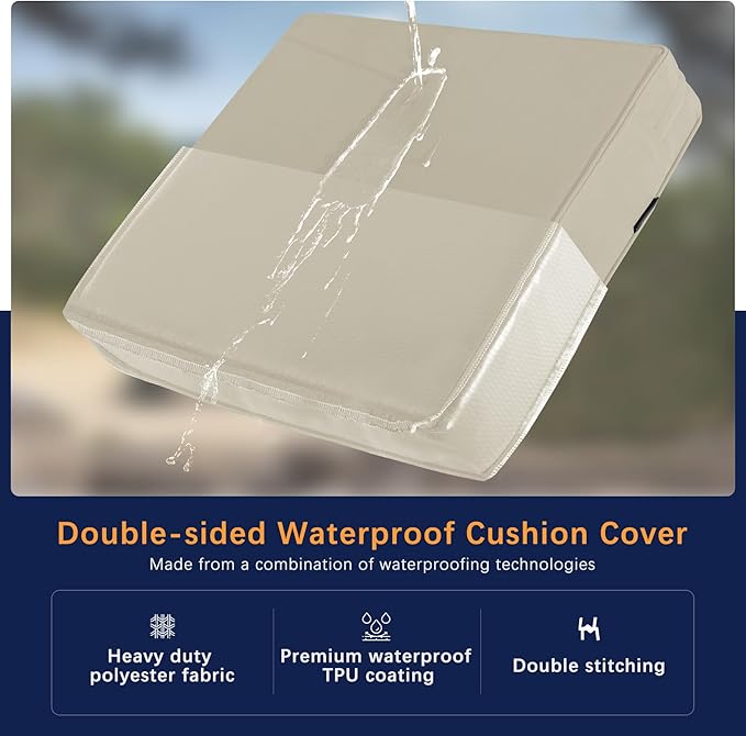 Favoyard Outdoor Seat Cushion Set 22 x 22 Inch Waterproof & Fade Resistant Patio Furniture Cushions with Removable Cover Deep Seat & Back Cushion with Tie Straps for Chair Sofa Couch