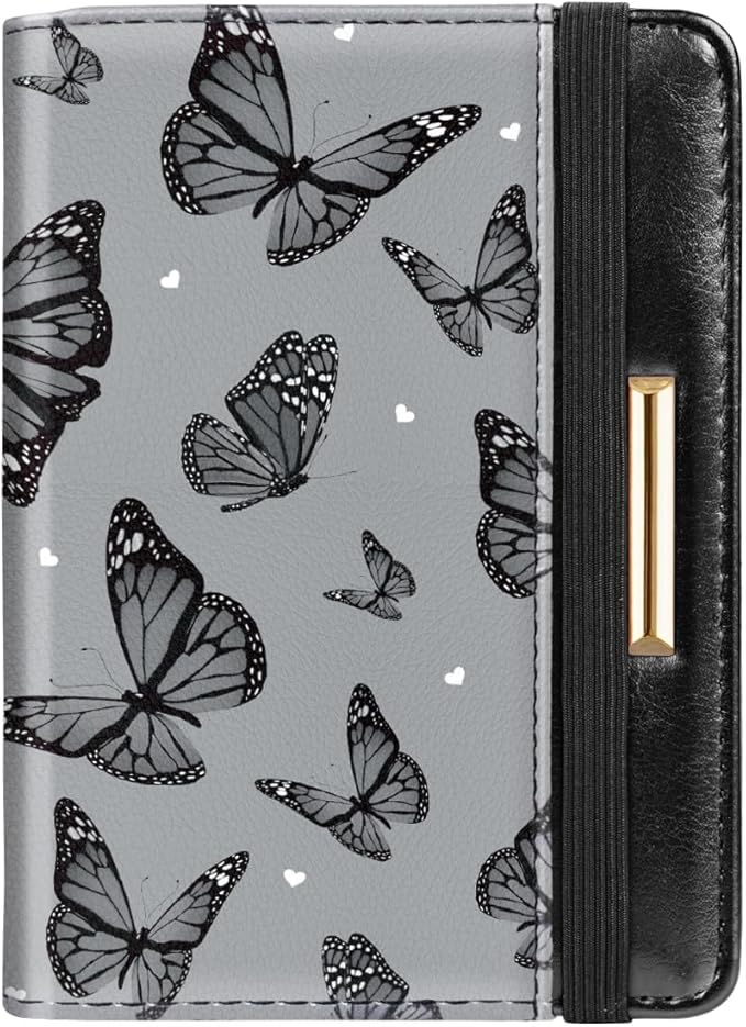 Passport Holder Cover,Traveling Passport Case Cute Passport Wallet for Women,Black Butterflies