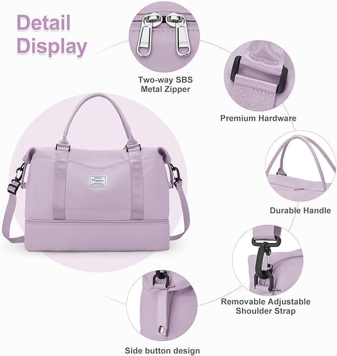 Large Weekender Bags for Women, Travel Duffel Bags with Shoe Compartment,Personal Item Travel Carry on Overnight bag for women Travel Set,Purple