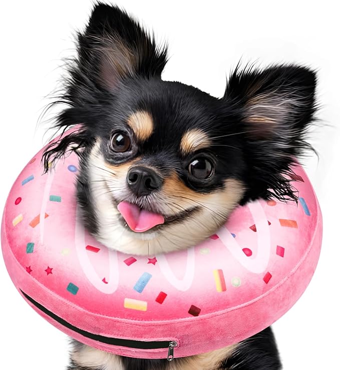 Inflatable Dog Pillow Cone Collar After Surgery, Donut Soft Neck Cone for Chihuahua Pomeranian Small Dogs, etc, Recovery E Collar to Stop Licking Pink
