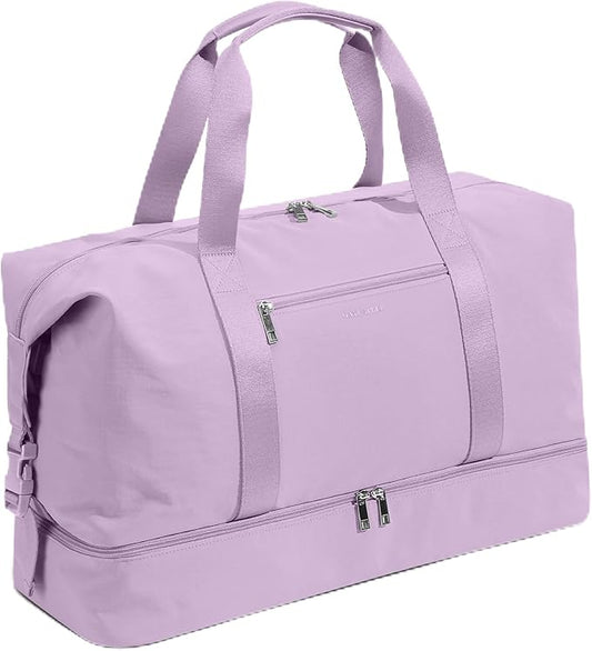 Oeihuivt Weekender Bags for Women - 21 Inch Large Travel Duffel Bag 2-Piece Set with Shoe Compartment, Heavy-Duty Canvas Leather Carry On Overnight Tote