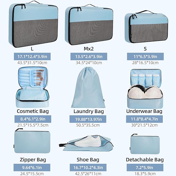 BAGAIL 8 Set/9 Set Packing Cubes Luggage Packing Organizer for Travel, Suitcase Packing Bags for Travel Accessories