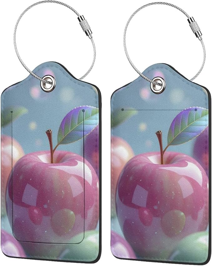 2 Pack Luggage Tags for suitcases Apple TSA Approved Label Luggage Tag Baggage Tag Leather Stainless Steel Loop Label Tag for Men Women Travel Bag Suitcase