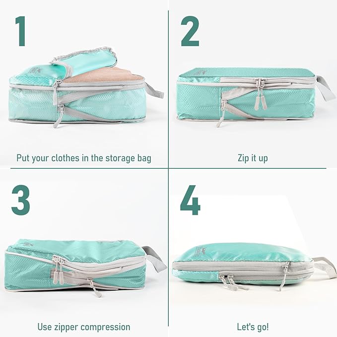 6 Set Compression Packing Cubes, Suitcase Organizer, Lightweight Travel Essentials, Compression Bags For Travel Accessories Luggage Storage Set (6Pcs, Blue)