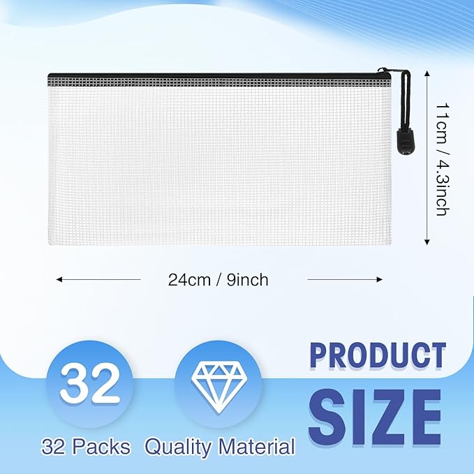 Jetec 32 Pcs Mesh Zipper Bags Toy Storage Bikini Organizer Bag Bolsas Para Guardar Trajes De Bano Waterproof Zipper Reusable Pouch Puzzle Multipurpose for Storage Office(Black,9.5 x 4.5 Inch)