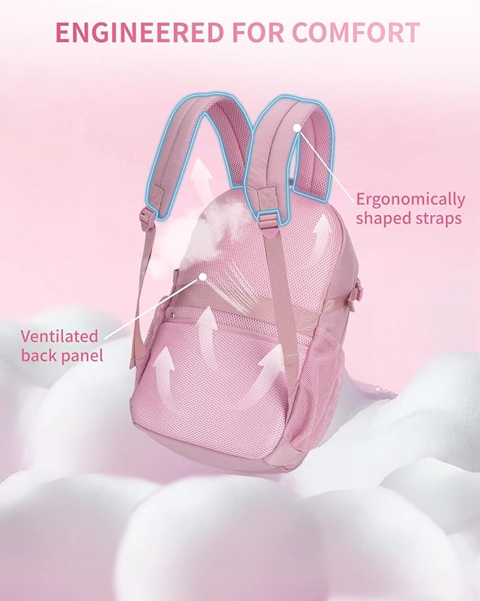 ECOHUB Travel Backpack for Women, 17.3 inch Suspended Laptop Backpack, Fashion Water-Resistant College Computer Bookbag, 28L Personal Item Bag with 12 Pockets for Causal, Work, Pink