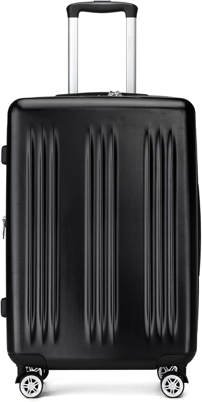 Kono Lightweight 28 Inch Expandable Luggage with Quiet Spinner Wheels TSA Lock, Scratch and Drop Resistant PC+ABS Hardside Durable Large Checked Suitcase, Black