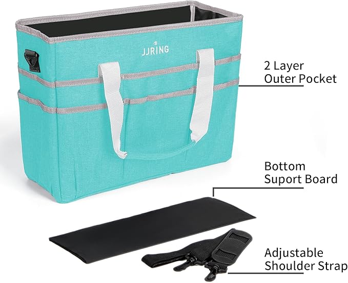 JJRING Craft Organizer Tote Bag, Large Art Storage Caddy with Multiple Pockets, Sky Blue Sewing Bag for Art, Craft, Scrapbooking, School, Medical, and Office Supplies Storage
