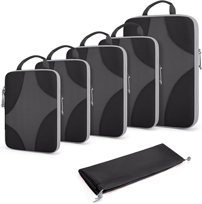 BAGSMART Compression Packing Cubes for Travel, Compressible Luggage Organizer for Cruise Ship, Lightweight Travel Essentials 6-Pack 1L+2M+2S+1Shoe Bag