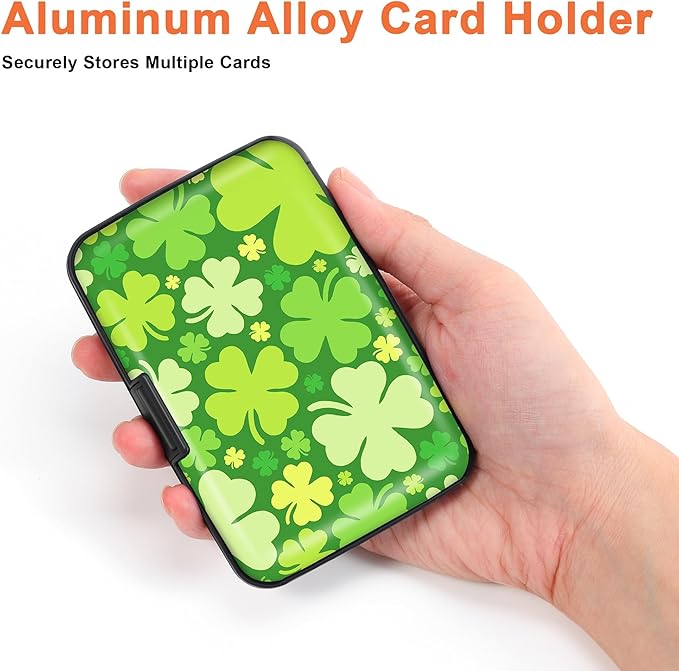 Mayski Credit Card Holder, RFID Blocking, Aluminum Alloy Hard Case, Small Mini Business Metal Wallet for Women Men, Lucky Clover
