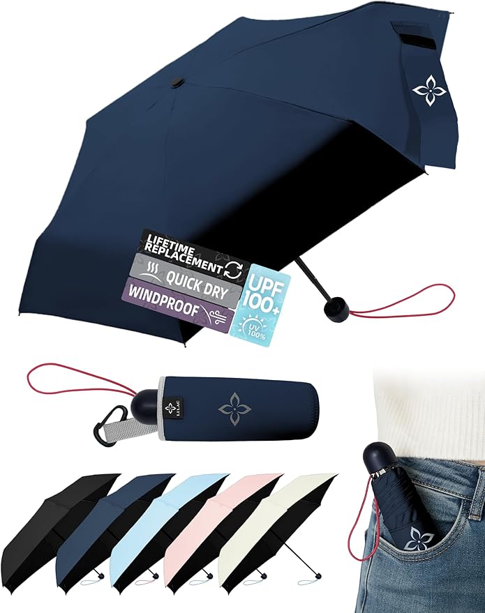 Mini Travel Umbrella for Rain - 43" Large Coverage Small Compact Umbrella, Reinforced Strong Frame, Lightweight Portable Parasol with UPF 100+ UV Protection, Gifts for Adults, Seniors & Students
