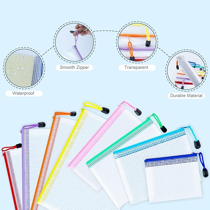 32pcs Mesh Zipper Pouch Bags, 8 Sizes, 8 Colors Zipper Pouches for Organizing, Board Game Storage, Travel, School Office