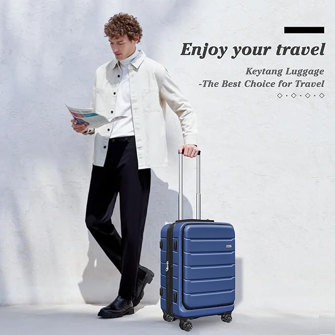 SmileLine 20 inch Carry-On, Lightweight Hardside Suitcase, Expandable Small Suitcase with Front Pocket, Navy Blue
