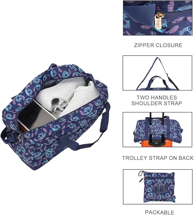 Lilo & Stitch All-Over Stitch Face Print Blue 21" Packable Duffel