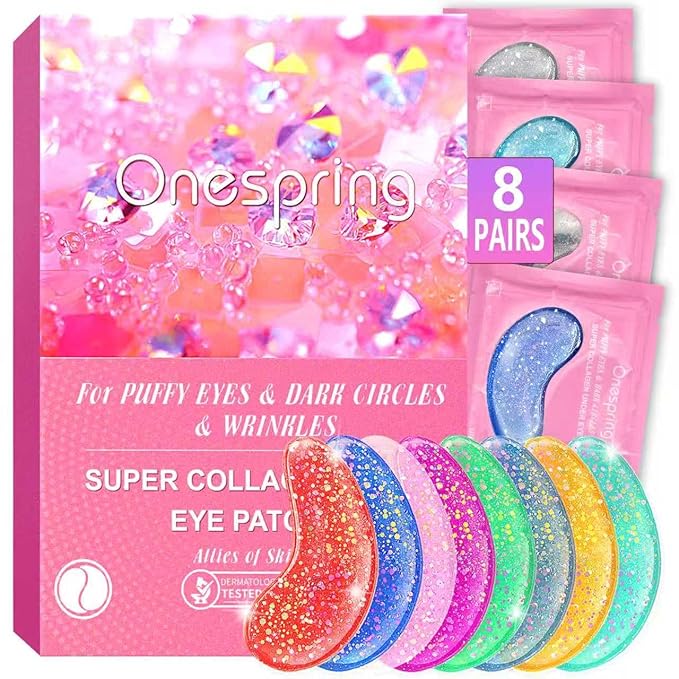 Eye Masks (8 Pairs) - Travel Essentials - Under Eye Patches for Dark Circles, Puffiness, Fine Lines with Collagen, Revitalises and Refreshes Your Skin, Bridesmaid Gift for Her