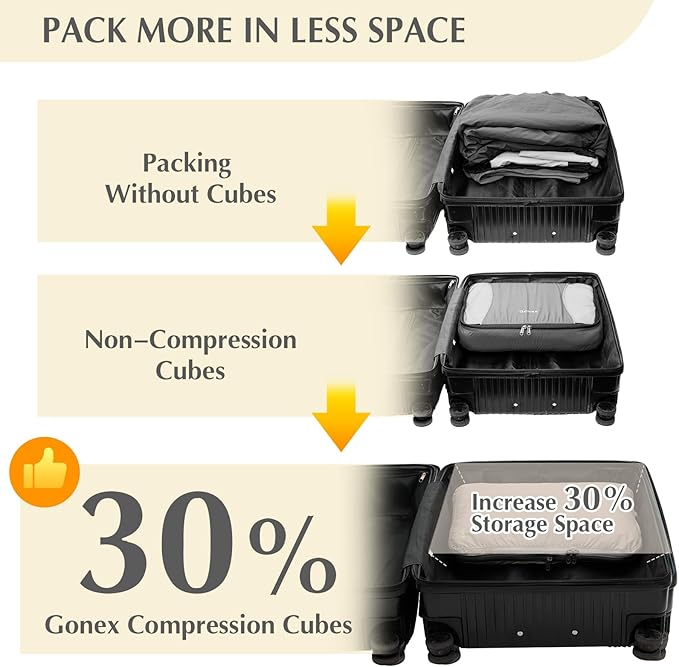 Gonex Compression Packing Cubes, 4pcs Expandable Storage Travel Luggage Bags Organizers (Cream)