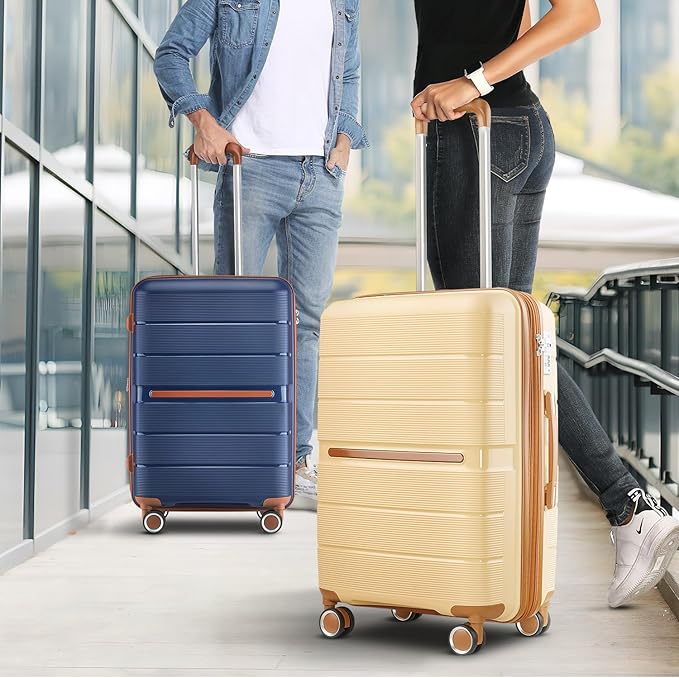 4 Piece Expandable Hardshell Pink Luggage Sets with Spinner Wheels, Lightweight Travel Suitcase Set with TSA Locks, 20 inch Carry On for Women (Apricot, 4 Piece Set)