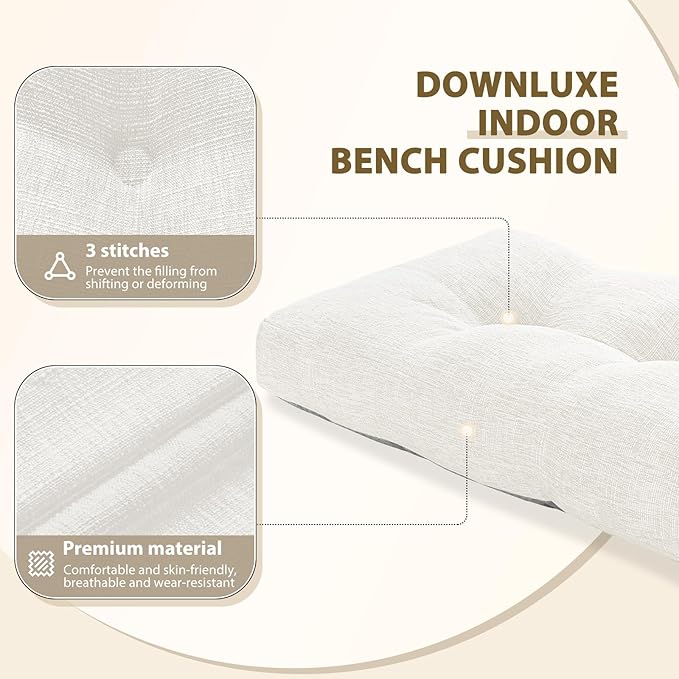 downluxe Indoor Bench Cushion for Indoor Furniture, Non-Slip Tufted Overstuffed Textured Foam Bench Seat Cushion, 36" X 14" X 4", Beige, 2 Pack