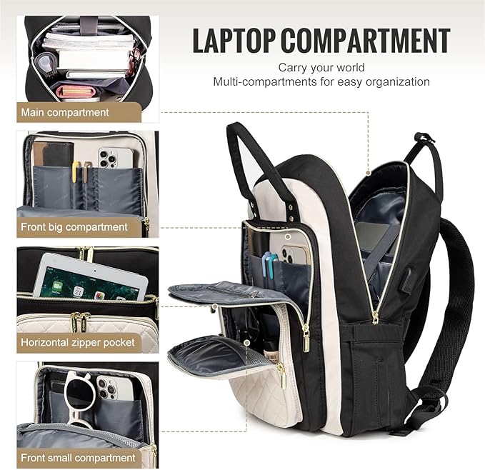 LOVEVOOK Laptop Backpack for Women, Water Resistant Travel Work Backpacks Purse Stylish College Business Teacher Nurse Computer Bag with USB Charging Port, Fits 15.6" Laptop