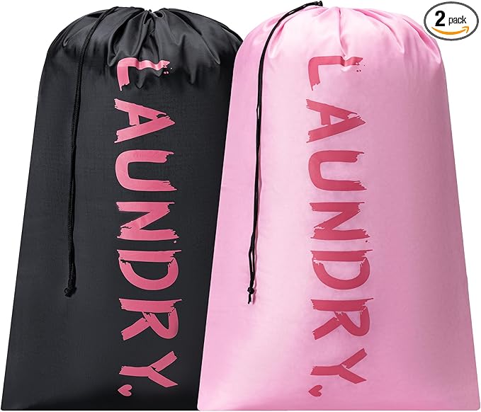 2 Pack 28" x 40"Travel Laundry Bag, Machine Washable Dirty Clothes Organizer with Drawstring,Large Enough to Hold 4 Loads of Laundry, Easy Fit a Laundry Hamper or Basket Travel Essentials