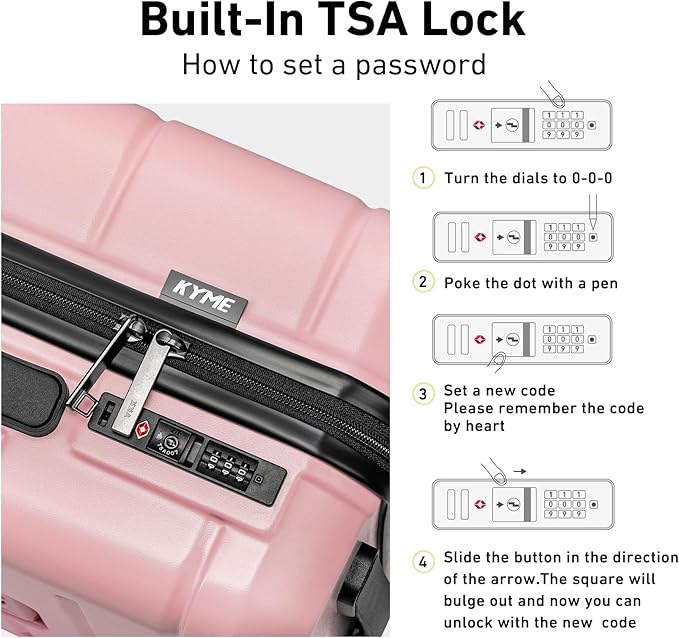 KYME Carry On Luggage 22x14x9 Airline Approved Hardshell Carry On Suitcases with Wheels Travel Rolling 20 Inch Luggage with Cup Holder for Women,Carry-on Pink