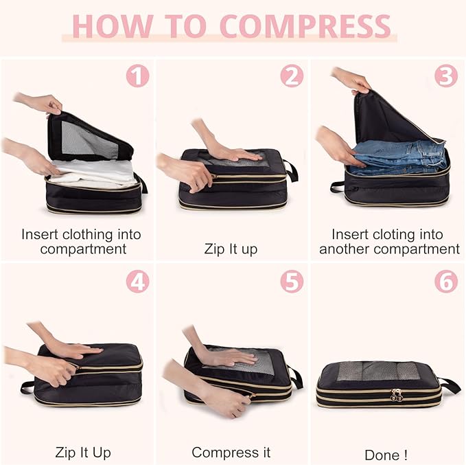 Expandable Double-Sided Compression Packing Cube，3 Set Lightweight Double Deck Organizer Bag Carry on Luggage Backpack Suitcases，Women Travel Accessories for Separate Clean and Dirty Clothes