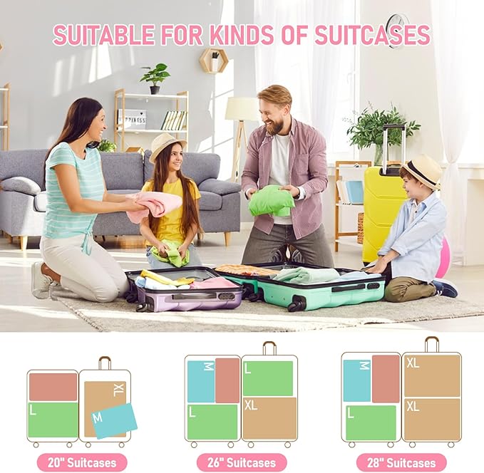 4 Set Compression Packing Cubes For Travel Bags Organizer For Luggage Suitcase Organizer, Compression Bags For Travel Accessories Luggage Storage Set (4 Pcs, Pink Leoparda)