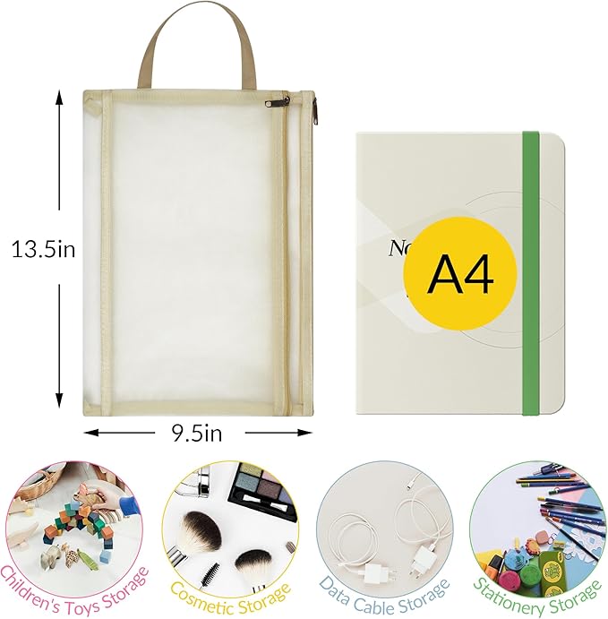 10 Pack Colored Mesh Zipper Pouch Bags with Handles, Double-Layer Nylon A4 Mesh Toy Storage Bags for Building Blocks, Puzzles & Toy Storage, Travel-Friendly Organizer for School, Office & Games