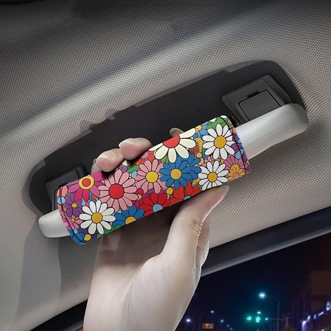 BIGCARJOB 2 Pieces Luggage Handle Wrap with Pink Hippie Daisy Print Trolley Case Grip Suitcase Identifier Protective Cover Luggage Handles Wrap Grips Women Girls Luggage Accessories