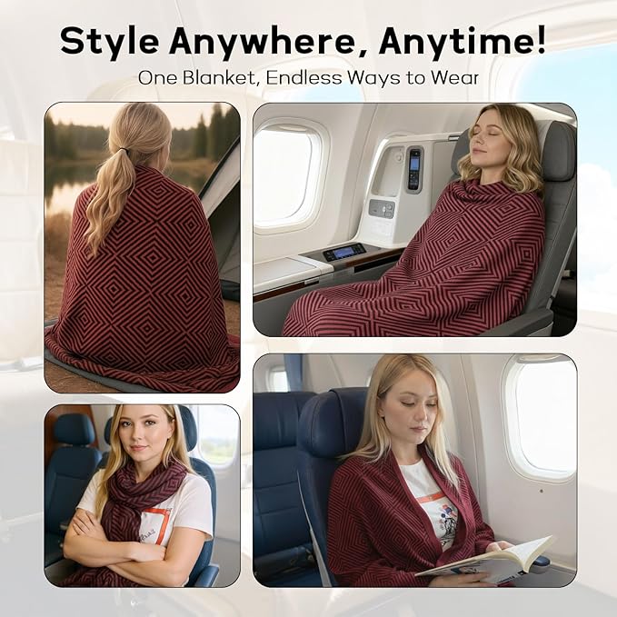 Travel Blanket Airplane - Ultra Soft & Lightweight Knit Design Compact Airplane Blanket,53x72 Inch,Stylish Travel Shawl Wraps for Flights,Office,Home Use,Travel Essentials & Gifts