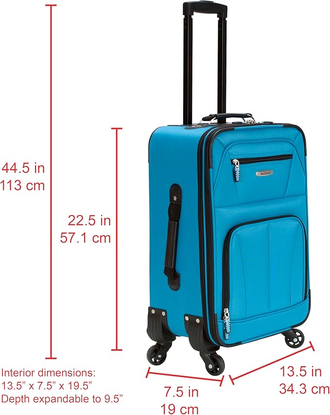 Rockland Pasadena Softside Spinner Wheel Luggage, Turquoise, Carry-On 20-Inch