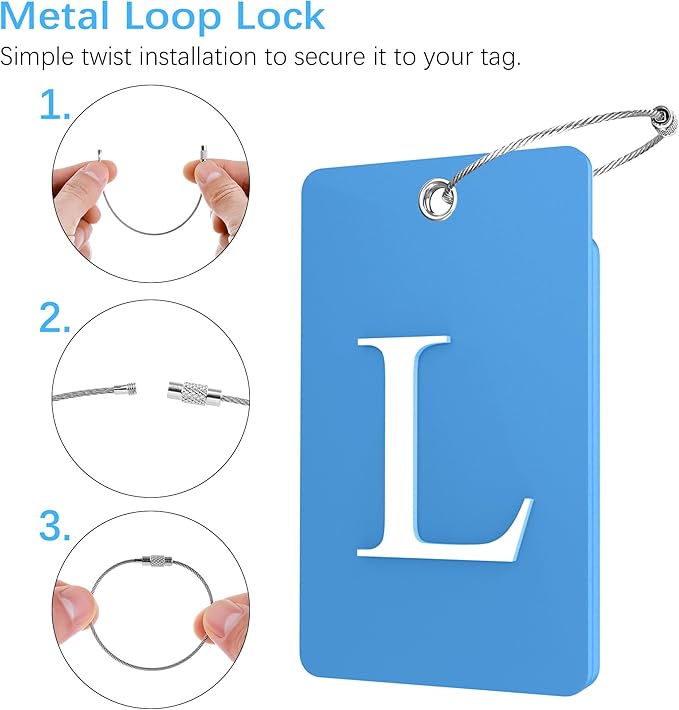Gostwo 2 Pack Luggage Tags for Suitcases, 26 Initial Letter Travel Luggage Baggage Identification Labels ID Tag Fully Bendable Tags with Stainless Steel Loop (Blue) (Letter L)