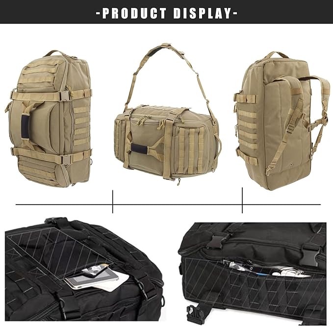 Travel Duffle Bag Backpack for Men - Large Tactical Bags Weekender Gym Bag for Overnight Traveling Military Workout Deployment Sports (Coyote, 25L)