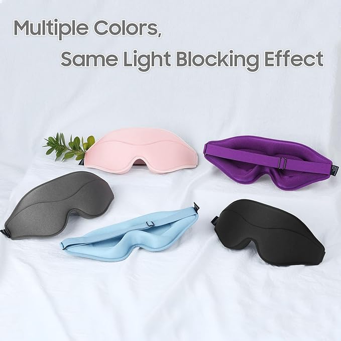 Sleep Mask - Total Blackout 3D Sleeping Mask, Super Lightweight & Silky Soft Eye Mask for Sleeping, Fully Adjustable Fit for Home, Office, Traveling, Meditation, Yoga, Light Blue