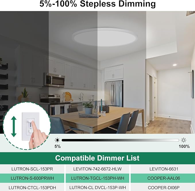 19 Inch Dimmable Large Flush Mount Ceiling Light Fixture, 4200LM | 36W 2700K/3000K/4000K/5000K/6500K Selectable Round Flat Panel Light, 0.67" Ultra Thin LED Ceiling Lamp for Living Room, White
