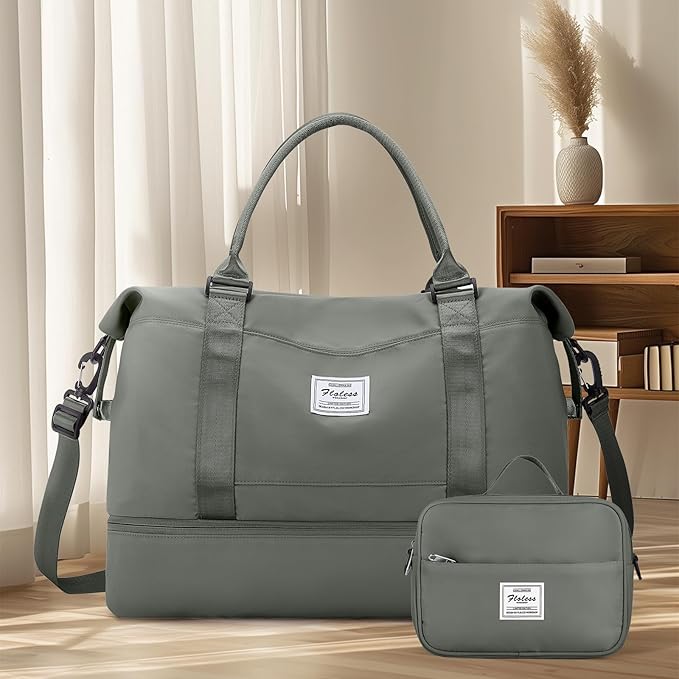 Travel Duffel Bag with Shoes Compartment, Overnight Weekender Bags for Women, Carry on Personal Item Travel Set