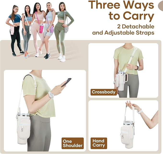 linmaya Water Bottle Carrier Bag for Stanley Cup 40/30oz with Phone Holder Pockets,Neoprene Water Bottle Cross-body Bag with Adjustable Shoulder & Hand Strap Stanley Cup Accessories
