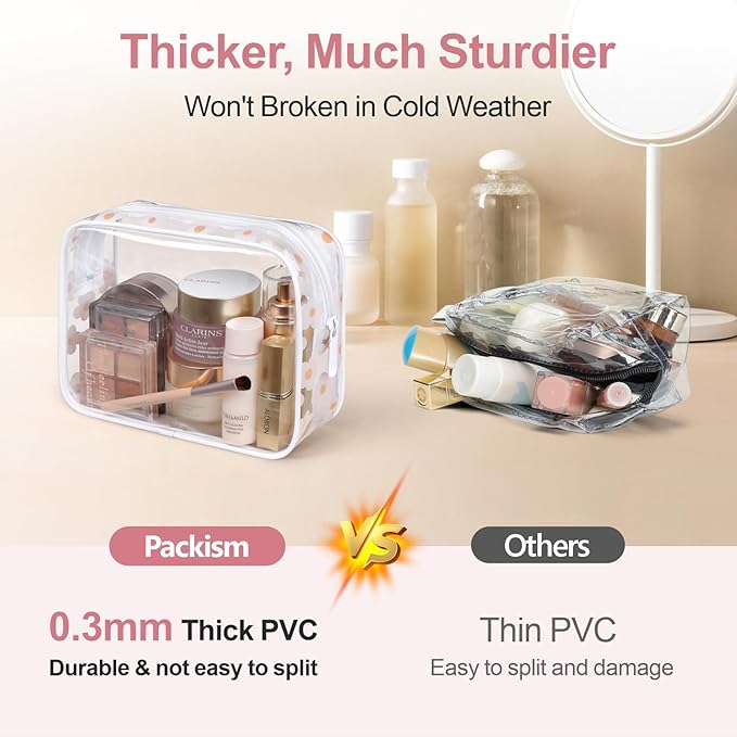 F-color TSA Approved Toiletry Bag 3 Pack Medium - Clear Makeup Bag Travel Quart Size for Women Men, Clear Cosmetic Bag Airport Airline Compliant Carry on Bag, Flower Print