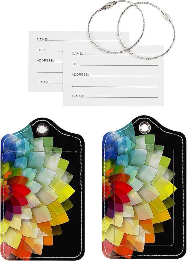 Luggage Tags for Suitcases, 2 Pack Cute PU Leather Suitcase Tag Identifiers TSA Approved with Stainless Steel Loop and Address Card for Baggage Tag for Cruise Airport Travel Essentials by Chelmon