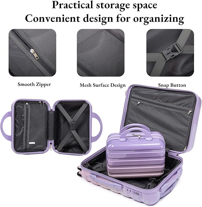 Gradient Purple-Pink Luggage Set 14" & 20" - 2 Piece PC Spinner Wheel Suitcases with Combination Lock, Lightweight Carry On for Business & Vacation