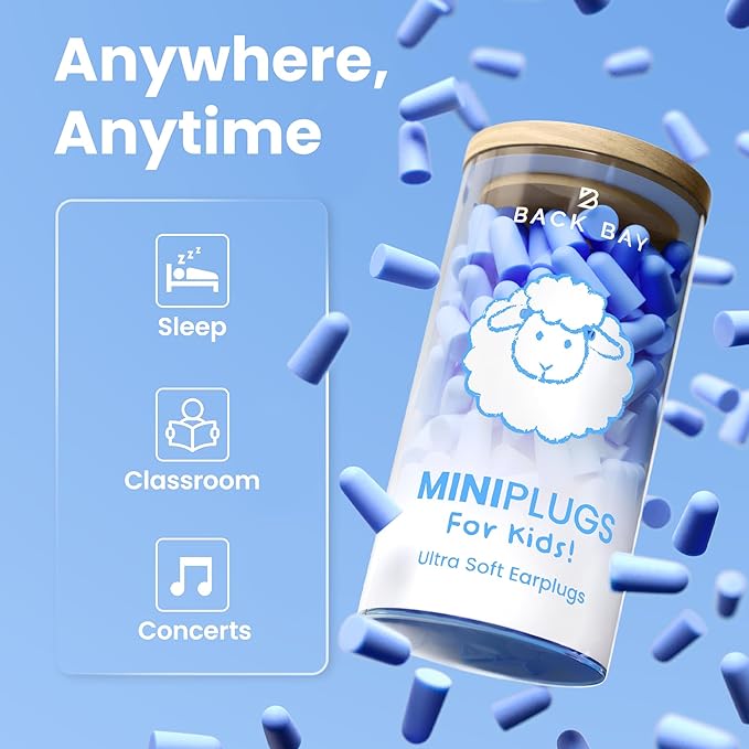 MiniPlugs - Earplugs for Kids (Age 4-9) Skin-Safe Lab Tested Extra Small Ear Plugs for Kids, Children's Ear Plugs for Sleeping, Slim Fit Toddler Earplugs Noise Reduction, Child Concert Protection