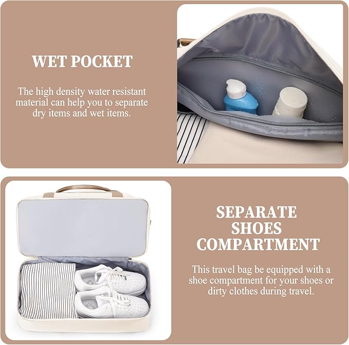 Weekender Bags for Women,Personal Item Travel Bag with Shoes Compartment,Overnight Travel Duffel Bag with Toiletry Bag,Medium