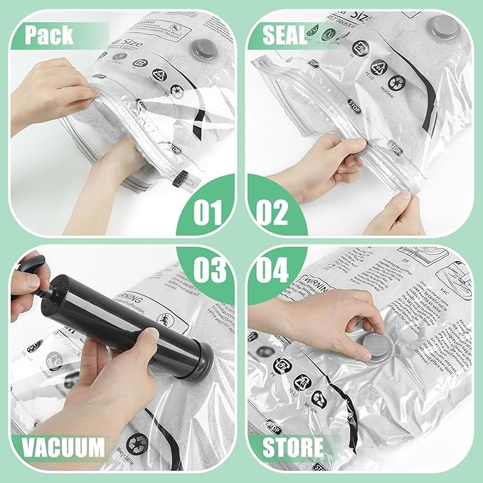 16 Pack Vacuum Storage Bags, Space Saver Bags, Compression for Comforters and Blankets, Sealer Clothes Storage with Hand Pump. (3J/3L/5M/5S)