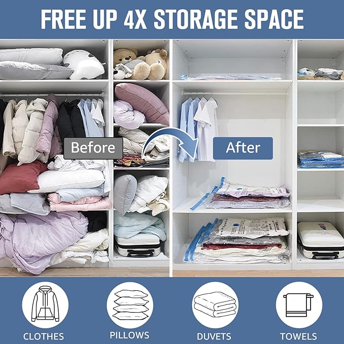 BoxLegend Vacuum Storage Bags with Electric Pump 22 Combo (1X-Jumbo, 4 Jumbo, 9 Large, 8 Medium) Thickened Vacuum Seal Bags for Clothing Space Saving for Coat Quilt Blanket Pillow Comforters
