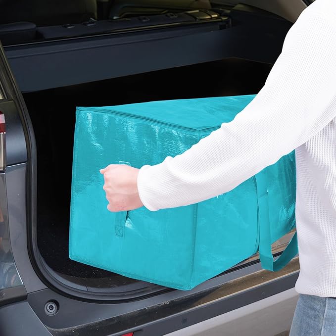 TICONN 4 Pack Extra Large Moving Bags Heavy Duty with Zippers & Carrying Handles, Durable Storage Bags Moving Boxes for Closet Organizers and Storage (4 Pack, Aqua)