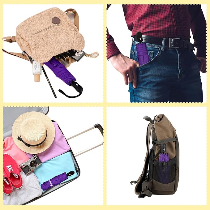 GAOYAING Mini Compact Travel Umbrella with Reflective Safety Stripes, Portable Folding Design with Case