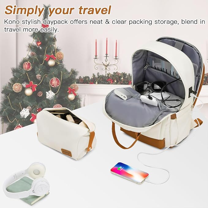 Kono Luggage Set 3 Piece Carry On Hardside Luggage with TSA Lock Spinner Wheels Lightweight PC+ABS Carry On Suitcase Cream White