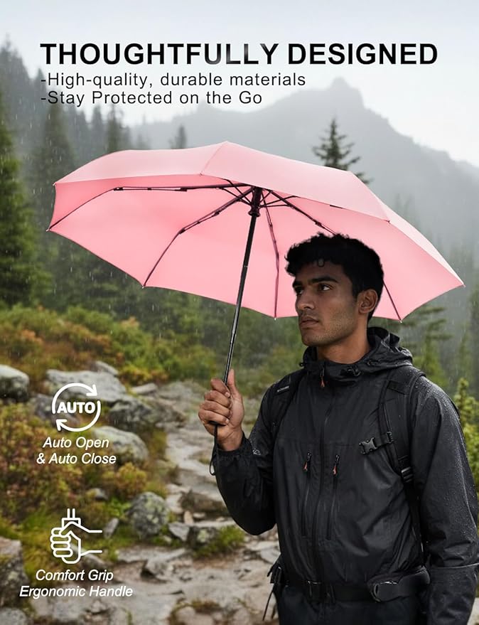 SoulRain Travel Umbrella - Compact Umbrella for Rain - Perfect Large Auto Folding Umbrella - Ideal Car umbrella, Small umbrella, and Travel Companion