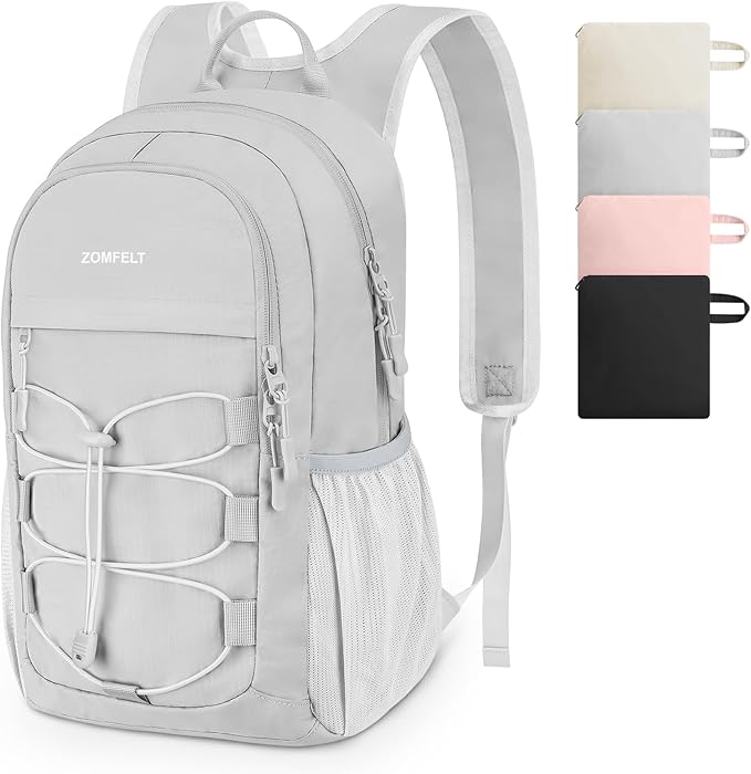 ZOMFELT Hiking Backpack for Women Men, 15L Lightweight Packable Backpack for Trip, Water Resistant Small Travel Backpacks, Foldable daypack for Hiking, Walking, Cycling, Camping, Grey