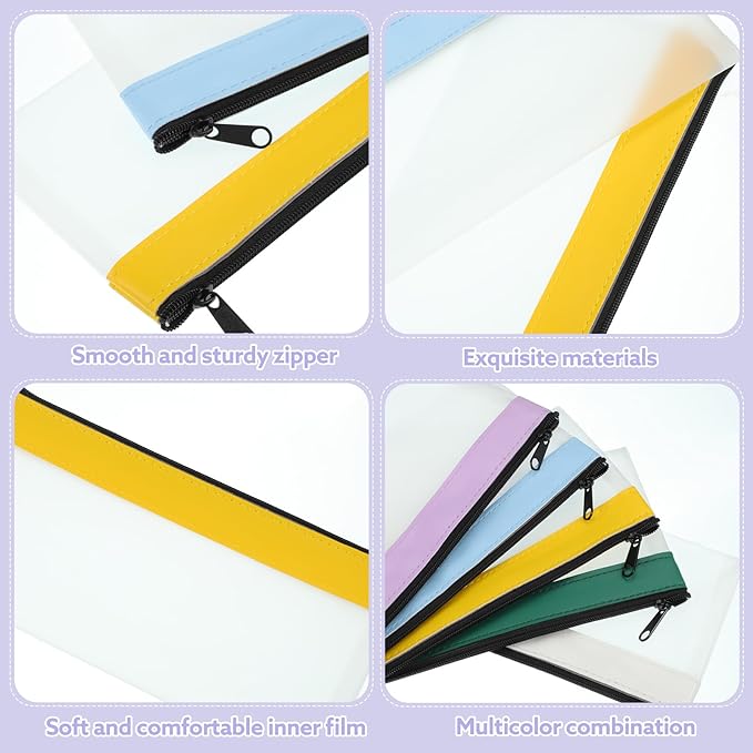 12 Pieces Money Bags with Zipper, Cash Envelopes 7.8×3.9 Inch, Money Pouch Clear Bank Deposit Bag for Multi-Purpose Check Wallet Collectors (Multicolor)